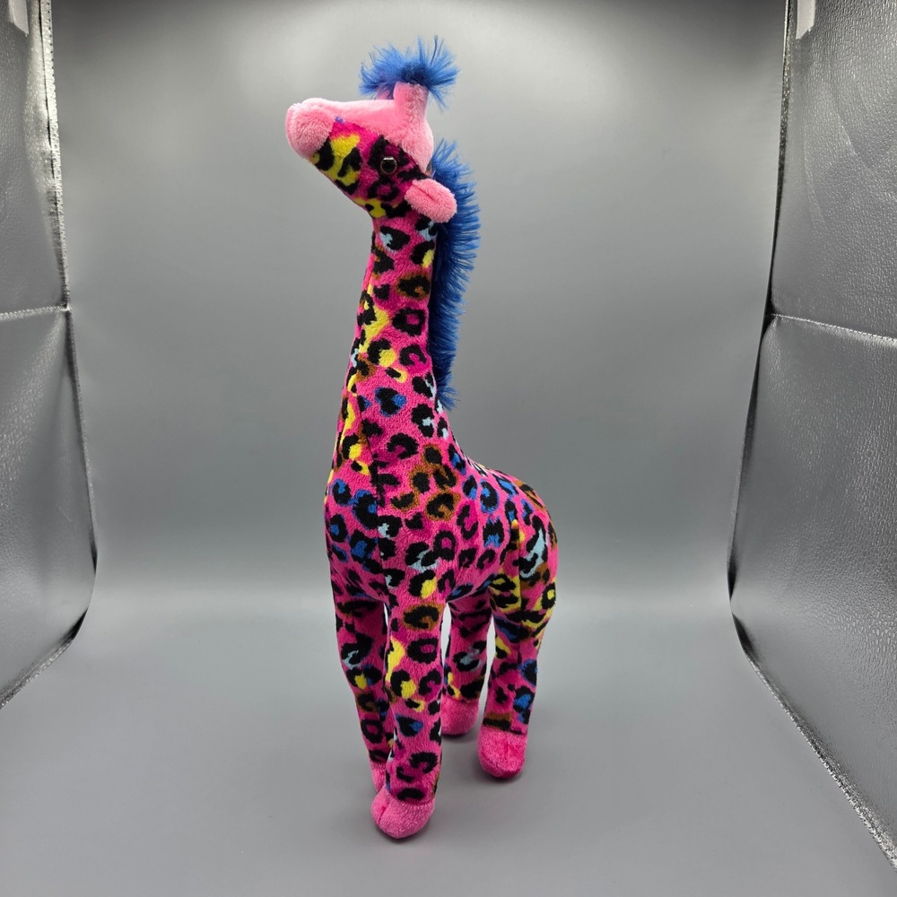 Aurora World Pink Neon Leopard Print Giraffe Plush Stuffed Animal Blue Mane 2017